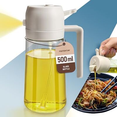 PORTENTUM Fritösolja 500 ml 2-i-1 luftfritös, flaska och oljespruta, luftfritöstillbehör för mat och spruta (vit) PORTENTUM Fritösolja 500 ml 2-i-1 luftfritös, flaska och oljespruta, luftfritöstillbehör för mat och spruta (vit)