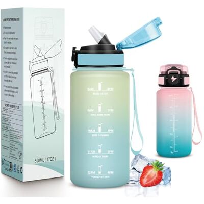 Mujigaga 500 ml vattenflaska, vattenflaska med sugrör, lätt att rengöra, läckagesäker, barnflaska, motiverande flaska med tidsmarkör, för gym, kontor, arbete, skola Mujigaga 500 ml vattenflaska, vattenflaska med sugrör, lätt att rengöra, läckagesäker, barnflaska, motiverande flaska med tidsmarkör, för gym, kontor, arbete, skola