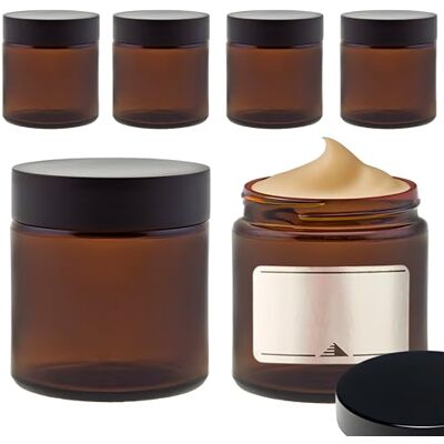 mikken 6 glasburkar 120 ml/salvburk/krämburk av brunt glas inkl. etiketter mikken 6 glasburkar 120 ml/salvburk/krämburk av brunt glas inkl. etiketter