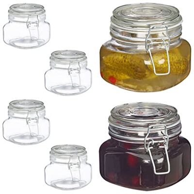 Relaxdays glasburkar set med 6 engångsburkar, 500 ml, HBT 10,5 x 11 x 11 cm, förvaringsburkar, stryklås, transparent Relaxdays glasburkar set med 6 engångsburkar, 500 ml, HBT 10,5 x 11 x 11 cm, förvaringsburkar, stryklås, transparent