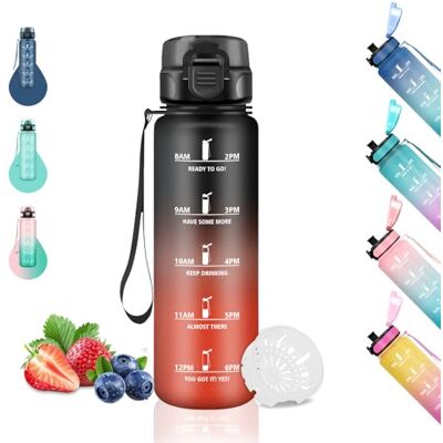 Grsta Vattenflaska, 500 ml, vattenflaska för barn, motiverande vattenflaska med tidsskala, graderad flaska, lätt att rengöra, flaska med drickstider, för skola, camping, resor, kontor, svart-röd Grsta Vattenflaska, 500 ml, vattenflaska för barn, motiverande vattenflaska med tidsskala, graderad flaska, lätt att rengöra, flaska med drickstider, för skola, camping, resor, kontor, svart-röd