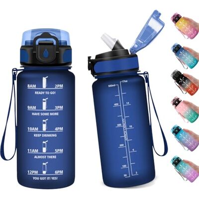 KollyKolla Sport vattenflaska 500 ml, vattenflaska med sugrör, vattenflaska med tidsmärke, återanvändbar plastflaska, flaska för barn, gym, cykel, gym, kontor, yoga, skola KollyKolla Sport vattenflaska 500 ml, vattenflaska med sugrör, vattenflaska med tidsmärke, återanvändbar plastflaska, flaska för barn, gym, cykel, gym, kontor, yoga, skola