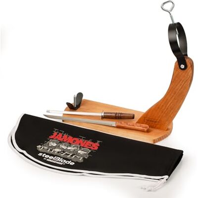 Steelblade Gondola Jamonero + uxumusu skinka + Jamonero och Chaira kniv Jamonero hållare tillverkad i Spanien Steelblade Gondola Jamonero + uxumusu skinka + Jamonero och Chaira kniv Jamonero hållare tillverkad i Spanien
