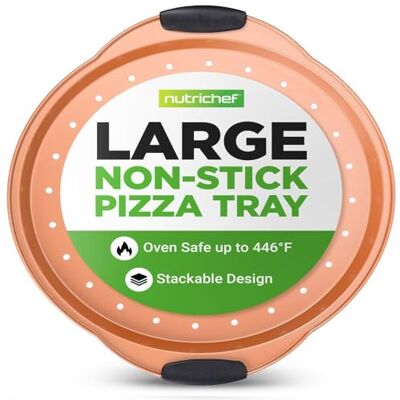 NutriChef 14” Non-Stick Pizzapanna, Bakplåt i Kopparfärgat Kolstål med Svarta Silikonhandtag, Professionell Restaurangkvalitet, Kompatibel med Modell NCSBS52S NutriChef 14” Non-Stick Pizzapanna, Bakplåt i Kopparfärgat Kolstål med Svarta Silikonhandtag, Professionell Restaurangkvalitet, Kompatibel med Modell NCSBS52S