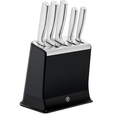 Tefal EverSharp Pro 5 st självslipande knivblock, patenterad slipningsteknik, tyskt rostfritt stål, svart, K2976S04 Tefal EverSharp Pro 5 st självslipande knivblock, patenterad slipningsteknik, tyskt rostfritt stål, svart, K2976S04