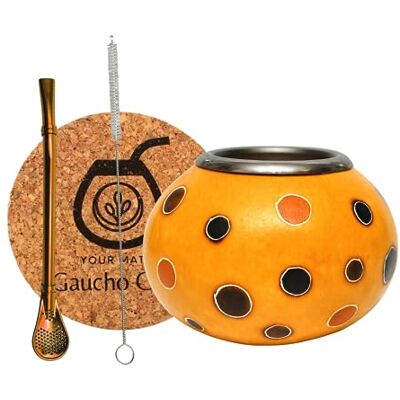 Gaucho Cebar set för Yerba Mate te med naturliga kalebass Ibanez Pumpakopp och sugrör i rostfritt stål Bombilla Straw for Yerba Mate Tea Borste och korkdyna, orange Gaucho Cebar set för Yerba Mate te med naturliga kalebass Ibanez Pumpakopp och sugrör i rostfritt stål Bombilla Straw for Yerba Mate Tea Borste och korkdyna, orange