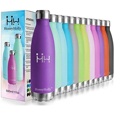 HoneyHolly Termosflaska i rostfritt stål, termosflaska 500 ml, BPA-fri läckagesäker vakuumisolerad termoskanna 0,5 l, dubbelväggig vakuumflaska för cykel, resor, sport, yoga, camping, cykel HoneyHolly Termosflaska i rostfritt stål, termosflaska 500 ml, BPA-fri läckagesäker vakuumisolerad termoskanna 0,5 l, dubbelväggig vakuumflaska för cykel, resor, sport, yoga, camping, cykel