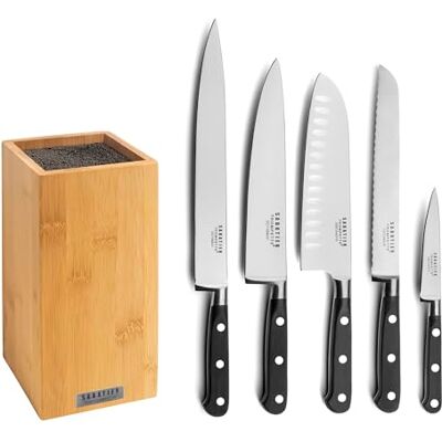 SABATIER TROMPETTE Block med 5 köksknivar Origin stål 5Cr15MoV satinfinish 26 x 15,5 cm svart SABATIER TROMPETTE Block med 5 köksknivar Origin stål 5Cr15MoV satinfinish 26 x 15,5 cm svart