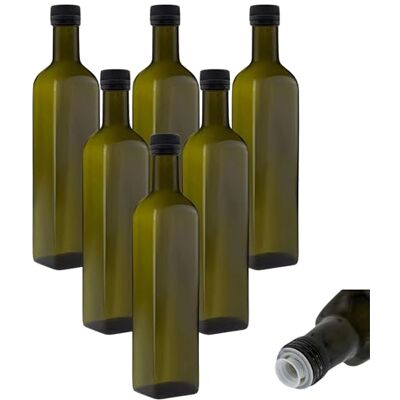 mikken 6 x oljeflaskor 500 ml med pip grön/brun glasflaskor med doserare och etiketter mikken 6 x oljeflaskor 500 ml med pip grön/brun glasflaskor med doserare och etiketter