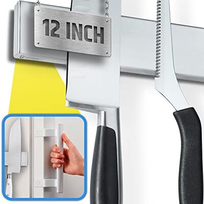 HMmagnets Kylskåp tillämplig magnetisk knivhållare i rostfritt stål med anti-glid-uppgradering – 30 cm professionell dubbelsidig knivremsa för kylskåp – knivställ/knivstång med kraftfull dragkraft HMmagnets Kylskåp tillämplig magnetisk knivhållare i rostfritt stål med anti-glid-uppgradering – 30 cm professionell dubbelsidig knivremsa för kylskåp – knivställ/knivstång med kraftfull dragkraft