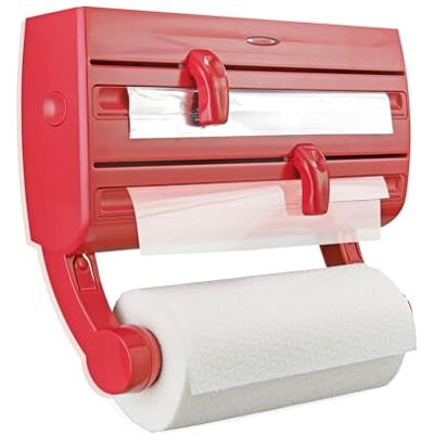 Leifheit Parat F2 ComfortLine köksrullehållare väggmonterad hållare för fästfilm, folie och köksrulle, lättinstallerad dispenser med skärare, röd Leifheit Parat F2 ComfortLine köksrullehållare väggmonterad hållare för fästfilm, folie och köksrulle, lättinstallerad dispenser med skärare, röd