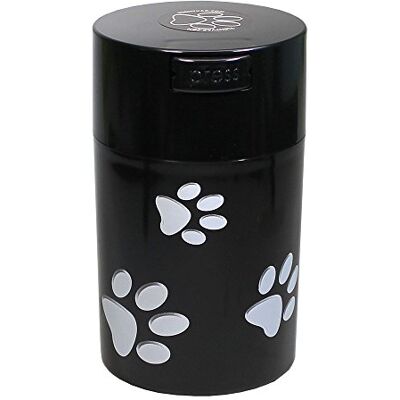 Tightpac America, Inc. Pawvac 170 ml vakuumförseglad husdjursförvaring behållare; svart lock och kropp/vita tassar Tightpac America, Inc. Pawvac 170 ml vakuumförseglad husdjursförvaring behållare; svart lock och kropp/vita tassar