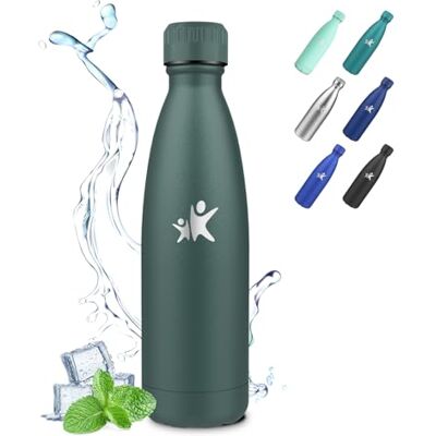 JAPORIA Termisk flaska, 500 ml, läckagesäker termos, dubbelvägg vakuum, vattenflaska i rostfritt stål, vattenflaska för sport, skola, gym, resor militärgrön JAPORIA Termisk flaska, 500 ml, läckagesäker termos, dubbelvägg vakuum, vattenflaska i rostfritt stål, vattenflaska för sport, skola, gym, resor militärgrön