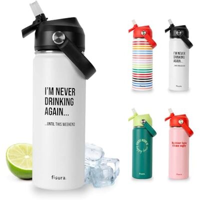 FISURA – Original termosflaska "I’m never drinking again”. 500 ml, tillverkad av rostfritt stål, BPA-fri. Med sugrör, idealisk för träning, resor, utomhusbruk och kontorsmiljö. FISURA – Original termosflaska "I’m never drinking again”. 500 ml, tillverkad av rostfritt stål, BPA-fri. Med sugrör, idealisk för träning, resor, utomhusbruk och kontorsmiljö.
