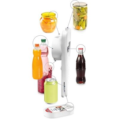 Avilia Multifunktionell burköppnare i rostfritt stål för kapselproppar, burkar och burkar 25 x 9,8 x 3 cm, vit Avilia Multifunktionell burköppnare i rostfritt stål för kapselproppar, burkar och burkar 25 x 9,8 x 3 cm, vit