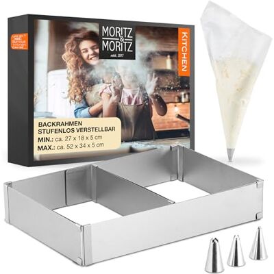 Moritz & Moritz Rektangulär patisseriram kontinuerligt justerbar 51 x 33 x 5 cm (max) Rostfritt stål bakverk ram rektangulär bakform för matlagning och dekoration Moritz & Moritz Rektangulär patisseriram kontinuerligt justerbar 51 x 33 x 5 cm (max) Rostfritt stål bakverk ram rektangulär bakform för matlagning och dekoration