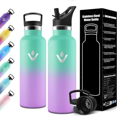Motswedi Isolerad vattenflaska, 750 ml, med sugrör, isolerad flaska, återanvändbar, termos, läckagesäker, barnflaska, för skola, resor, camping, sport, gym, sjögrön och ljuslila Motswedi Isolerad vattenflaska, 750 ml, med sugrör, isolerad flaska, återanvändbar, termos, läckagesäker, barnflaska, för skola, resor, camping, sport, gym, sjögrön och ljuslila