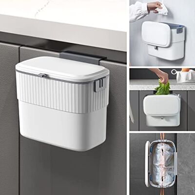 ELPHECO Hängande liten avfallsbehållare med lock för köksskåp, dörr, kökskompostbehållare för under handfat, väggmonterad avfallsbehållare i plast (1,8 gallon) ELPHECO Hängande liten avfallsbehållare med lock för köksskåp, dörr, kökskompostbehållare för under handfat, väggmonterad avfallsbehållare i plast (1,8 gallon)