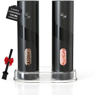 Noa Home Deco Elektrisk salt- och pepparkvarn, elektrisk batterikvarn, stor kapacitet på 110 ml, 5 nivåer av justering med borste och synligt fönster Noa Home Deco Elektrisk salt- och pepparkvarn, elektrisk batterikvarn, stor kapacitet på 110 ml, 5 nivåer av justering med borste och synligt fönster