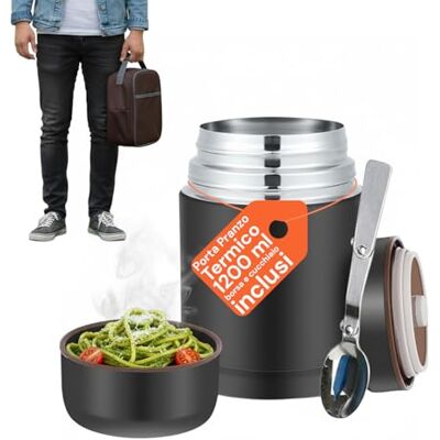 Avilia Termisk lunchlåda i rostfritt stål, 1 200 ml med isoleringspåse och hopfällbar sked, lufttät lunchlåda för varm och kall mat, lätt att rengöra och perfekt för kontor, skola eller Viagg Avilia Termisk lunchlåda i rostfritt stål, 1 200 ml med isoleringspåse och hopfällbar sked, lufttät lunchlåda för varm och kall mat, lätt att rengöra och perfekt för kontor, skola eller Viagg