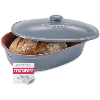 Römertopf Naturlig keramisk brödkruka, perfekt för förvaring av bröd och bakverk 30x21x14.5cm blågrå Römertopf Naturlig keramisk brödkruka, perfekt för förvaring av bröd och bakverk 30x21x14.5cm blågrå