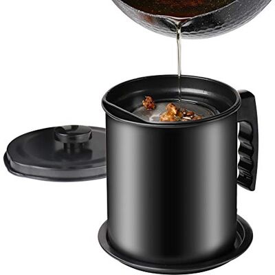 Cambom Bacon fettbehållare med fin nätsil, 1,3 L / 5,2 koppar järn matolja burk med avtagbar glasunderlägg för köksfettförvaring Cambom Bacon fettbehållare med fin nätsil, 1,3 L / 5,2 koppar järn matolja burk med avtagbar glasunderlägg för köksfettförvaring