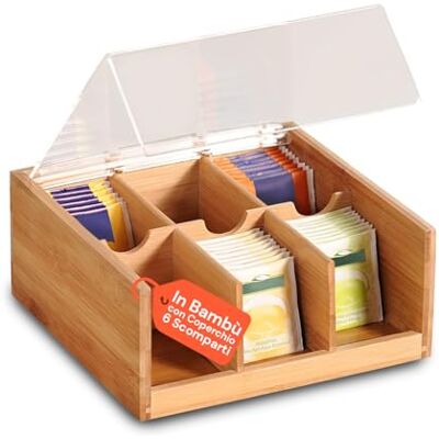 Avilia Organisatör i bambu, 6 fack, 10 x 22 x 21 – multifunktionell kompakt behållare te, örtte och kaffekapslar Eco, kök, kontor och badrum, presentidé Avilia Organisatör i bambu, 6 fack, 10 x 22 x 21 – multifunktionell kompakt behållare te, örtte och kaffekapslar Eco, kök, kontor och badrum, presentidé