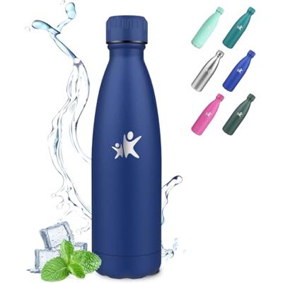 JAPORIA Termisk flaska, 500ml, Vattenflaska i rostfritt stål, vakuumflaska med dubbelvägg, läckagesäker termos, barnflaska för sport, skola, gym, resor, kontor Mörkblå JAPORIA Termisk flaska, 500ml, Vattenflaska i rostfritt stål, vakuumflaska med dubbelvägg, läckagesäker termos, barnflaska för sport, skola, gym, resor, kontor Mörkblå