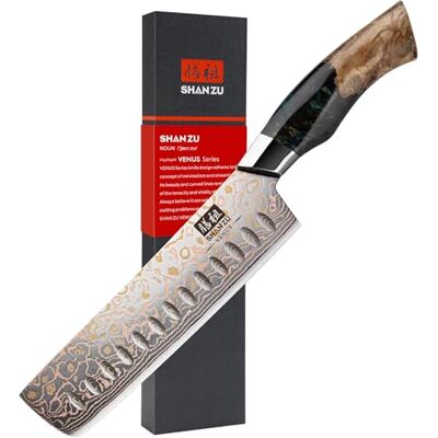 SHAN ZU Damascus Knife Nakiri Chef's Knife Hand Forged Japanese Knife, 33 Layers Damascus Steel & Copper Professional Damascus Sharp Kitchen Knives 18cm VENUS Series SHAN ZU Damascus Knife Nakiri Chef's Knife Hand Forged Japanese Knife, 33 Layers Damascus Steel & Copper Professional Damascus Sharp Kitchen Knives 18cm VENUS Series
