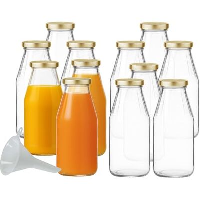 mikken 12 x glasflaska 500 ml, flaska med skruvlock guld inkl. tratt mikken 12 x glasflaska 500 ml, flaska med skruvlock guld inkl. tratt