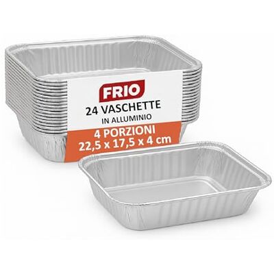 FRIO Rektangulära aluminiumpannor 24 st för livsmedel 4 portioner 17,5 x 22,5 x 5,5 cm Bakplåtar i aluminium, frys, bärare Hållbar och engångsbruk FRIO Rektangulära aluminiumpannor 24 st för livsmedel 4 portioner 17,5 x 22,5 x 5,5 cm Bakplåtar i aluminium, frys, bärare Hållbar och engångsbruk