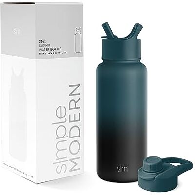 Simple Modern Enkel modern vattenflaska med sugrör och tugglock vakuumisolerat rostfritt stål metall termosflaskor återanvändbar läckagesäker BPA-fri flaska för gym, sport Summit Collection 32 oz, månsken Simple Modern Enkel modern vattenflaska med sugrör och tugglock vakuumisolerat rostfritt stål metall termosflaskor återanvändbar läckagesäker BPA-fri flaska för gym, sport Summit Collection 32 oz, månsken