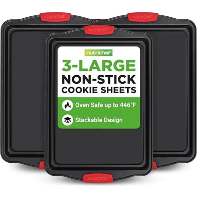 Nutrichef Set med 3 Stora Non-stick Kakformar Stapelbara Bakredskap med Silikonhandtag, Ugnssäkra upp till 446°F Jämn Värmefördelning och Lätt Frigöring, Hållbara och Deformeras Inte Nutrichef Set med 3 Stora Non-stick Kakformar Stapelbara Bakredskap med Silikonhandtag, Ugnssäkra upp till 446°F Jämn Värmefördelning och Lätt Frigöring, Hållbara och Deformeras Inte