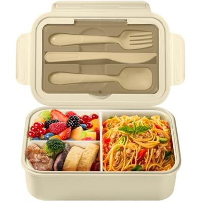 Diboniur Lunchbox, Bento lunchlåda, barn, vuxen, låda, 1 400 ml med 3 fack, läckagesäker lunchlåda med bestick, lämplig för mikrovågsugn i diskmaskinen, skola picknick arbete (kaki) Diboniur Lunchbox, Bento lunchlåda, barn, vuxen, låda, 1 400 ml med 3 fack, läckagesäker lunchlåda med bestick, lämplig för mikrovågsugn i diskmaskinen, skola picknick arbete (kaki)