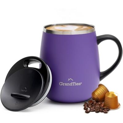 Grandties isolerad kaffemugg med handtag – glidlock för stänkskydd 47 ml vinglasform termos med dubbelväggigt vakuum rostfritt stål håller drycker varma eller kalla – glittrande druva Grandties isolerad kaffemugg med handtag – glidlock för stänkskydd 47 ml vinglasform termos med dubbelväggigt vakuum rostfritt stål håller drycker varma eller kalla – glittrande druva