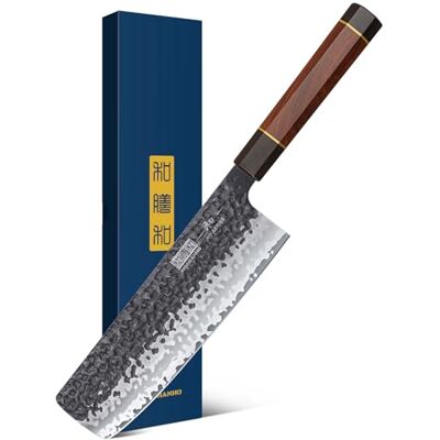 HOSHANHO 18 cm Nakiri-kniv, japansk Nakiri-kökskniv i högkolstål, multifunktionell kökskniv för skivning av grönsaker, extra skarp, åttkantigt handtag HOSHANHO 18 cm Nakiri-kniv, japansk Nakiri-kökskniv i högkolstål, multifunktionell kökskniv för skivning av grönsaker, extra skarp, åttkantigt handtag