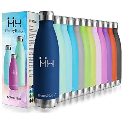HoneyHolly Termosflaska i rostfritt stål, termosflaska 500 ml, BPA-fri läckagesäker vakuumisolerad termoskanna 0,5 l, dubbelväggig vakuumflaska för cykel, resor, sport, yoga, camping, cykel HoneyHolly Termosflaska i rostfritt stål, termosflaska 500 ml, BPA-fri läckagesäker vakuumisolerad termoskanna 0,5 l, dubbelväggig vakuumflaska för cykel, resor, sport, yoga, camping, cykel
