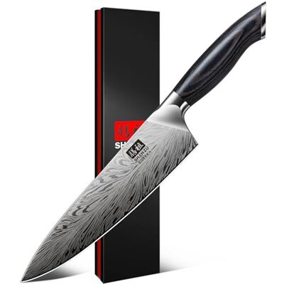 SHAN ZU Kockkniv i Pulverstål, Japansk Kökskniv 20 cm Professionella Matlagningsknivar med Hög Kolhalt Ultraskarp Snidkniv Utility Kniv med Ergonomiskt Full Tang Pakkawood Handtag SHAN ZU Kockkniv i Pulverstål, Japansk Kökskniv 20 cm Professionella Matlagningsknivar med Hög Kolhalt Ultraskarp Snidkniv Utility Kniv med Ergonomiskt Full Tang Pakkawood Handtag