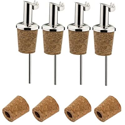 Westmark 4 pip för sprit- och oljeflaskor + 4 reservkorkar, Med lock och luftrör, Korta, Metall/Rostfritt stål, Naturkork, Inox Gastro, Silver, 457022E3 Westmark 4 pip för sprit- och oljeflaskor + 4 reservkorkar, Med lock och luftrör, Korta, Metall/Rostfritt stål, Naturkork, Inox Gastro, Silver, 457022E3