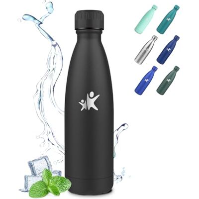 JAPORIA Termisk flaska, 500ml, Vattenflaska i rostfritt stål, vakuumflaska med dubbelvägg, läckagesäker termos, barnflaska för sport, skola, gym, resor, kontor svart JAPORIA Termisk flaska, 500ml, Vattenflaska i rostfritt stål, vakuumflaska med dubbelvägg, läckagesäker termos, barnflaska för sport, skola, gym, resor, kontor svart
