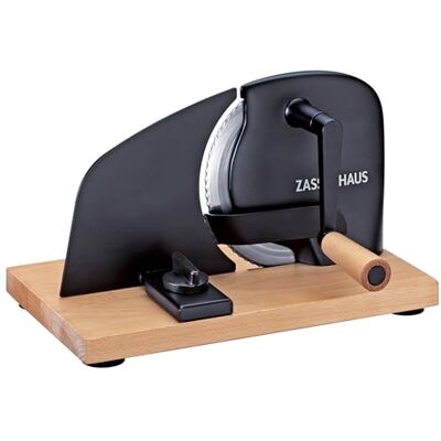 Zassenhaus PURE Brödskärningsmaskin svart, manuell vevmaskin med rostfri kniv, speciell tandad slipning tillverkad i Solingen, steglös justering av skärtjocklek upp till 20 mm Zassenhaus PURE Brödskärningsmaskin svart, manuell vevmaskin med rostfri kniv, speciell tandad slipning tillverkad i Solingen, steglös justering av skärtjocklek upp till 20 mm