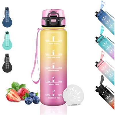 Grsta Barnflaska, 0,5 liters flaska, motiverande vattenflaskor, läckagefria, skolflaskor med tidsskala, lätt att rengöra, flaskor för skola, camping, kontor, resor, gul-rosa Grsta Barnflaska, 0,5 liters flaska, motiverande vattenflaskor, läckagefria, skolflaskor med tidsskala, lätt att rengöra, flaskor för skola, camping, kontor, resor, gul-rosa