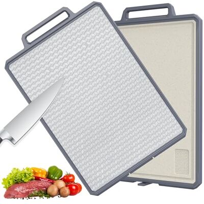 Rottogoon Skärbräda i rostfritt stål dubbelsidig skärbräda plast för köket 40 cm x 27 cm stor köksbräda med juicegrind, praktiskt handtag och golvhållare Rottogoon Skärbräda i rostfritt stål dubbelsidig skärbräda plast för köket 40 cm x 27 cm stor köksbräda med juicegrind, praktiskt handtag och golvhållare