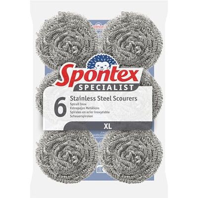 Spontex Specialist skurmaskiner i rostfritt stål XL Tuffa metallskurar för professionell rengöring, fettborttagning och diskskrubbning 6-pack Spontex Specialist skurmaskiner i rostfritt stål XL Tuffa metallskurar för professionell rengöring, fettborttagning och diskskrubbning 6-pack