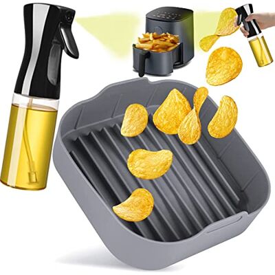 KKNE Silikonform för luftfritös (+ oljespruta) Cosori-tillbehör 5 5,5 l fyrkantig kastrull luftfritös behållare korg lätt att tvätta oljedränering 20 cm KKNE Silikonform för luftfritös (+ oljespruta) Cosori-tillbehör 5 5,5 l fyrkantig kastrull luftfritös behållare korg lätt att tvätta oljedränering 20 cm