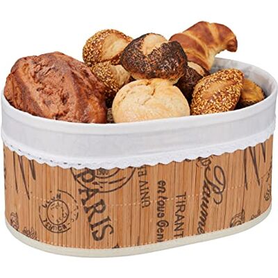 Relaxdays Brödkorg av bambu, tyginsats, franskt mönster, bröd och bröd, oval frukostkorg, natur/vit Relaxdays Brödkorg av bambu, tyginsats, franskt mönster, bröd och bröd, oval frukostkorg, natur/vit