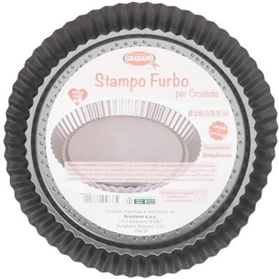 Graziano , Furbo tårta mögel, Tillverkad av kolstål och utrustad med non-stick beläggning, Perfekt för att göra söta och salta tårtor, Färg Svart, ø 28 cm Graziano , Furbo tårta mögel, Tillverkad av kolstål och utrustad med non-stick beläggning, Perfekt för att göra söta och salta tårtor, Färg Svart, ø 28 cm