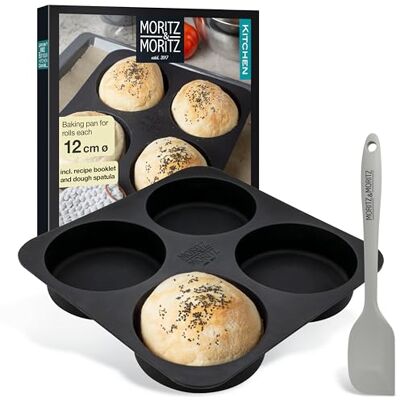 Moritz & Moritz Burger Buns rund silikonform Ø 12 cm – för bröd, hamburgare och XXL-muffins, med degskrapa och recepthäfte Moritz & Moritz Burger Buns rund silikonform Ø 12 cm – för bröd, hamburgare och XXL-muffins, med degskrapa och recepthäfte