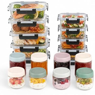 Relaxdays matförvaringsburkar & konserveringsglas, 18-pack, 4 storlekar, klämförslutning, skruvlock, transparenta Relaxdays matförvaringsburkar & konserveringsglas, 18-pack, 4 storlekar, klämförslutning, skruvlock, transparenta