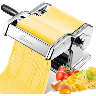 Sailnovo Pastamaskin aluminiumlegering 180 system 9 styrkesinställningar 2 skäranordningar för spaghettifettuccini Lasagne manuell pasta Maker (silver) Sailnovo Pastamaskin aluminiumlegering 180 system 9 styrkesinställningar 2 skäranordningar för spaghettifettuccini Lasagne manuell pasta Maker (silver)